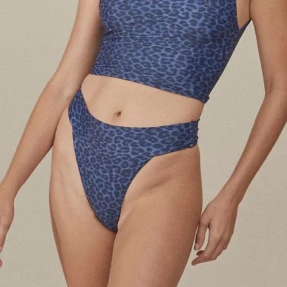 NEW Acacia Mateo bikini bottom leopard animal print blue Amur, L - Picture 4 of 16